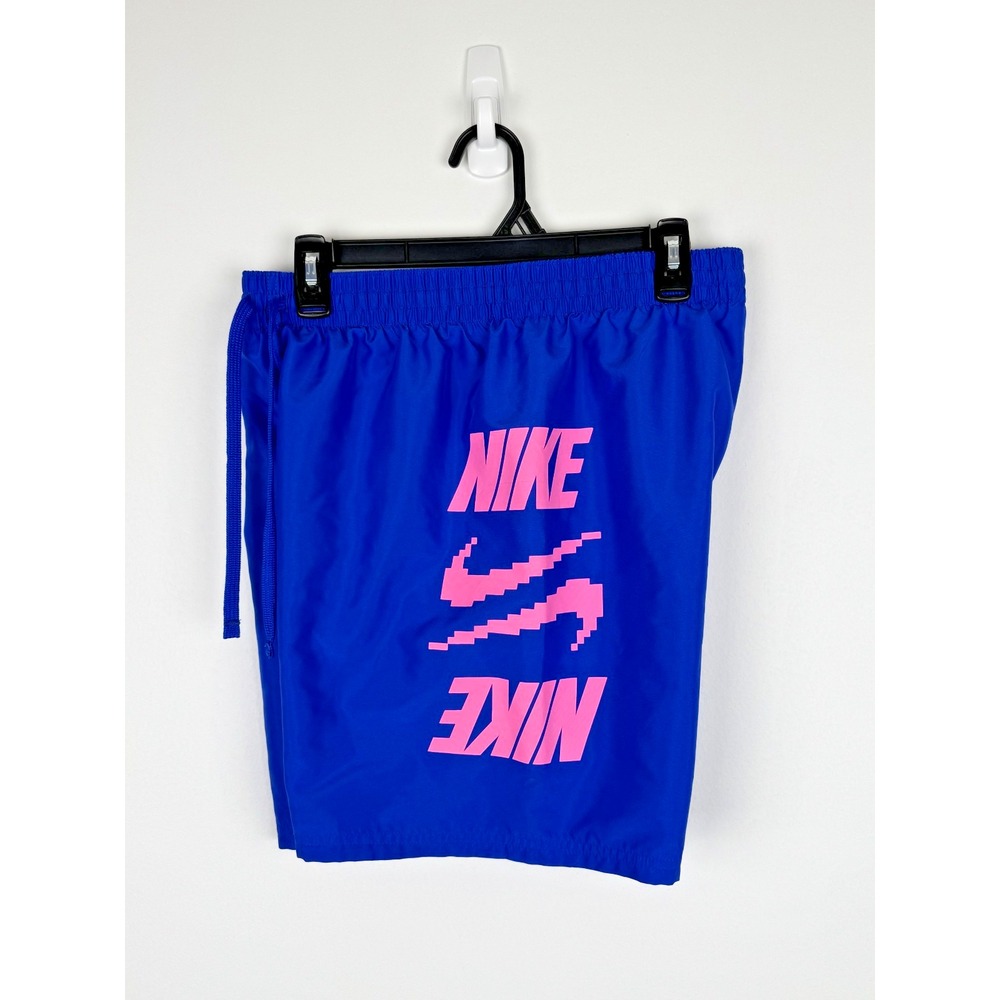 Nike Swim Trunks Shorts Medium Men Blue Pink Swoosh Elastic Waist 100% Polyester